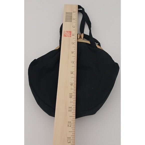 Vintage Black Material Handbag Purse Bag Classy Golden Tone Hardware - Picture 4 of 9